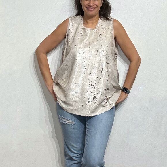 RACHEL Rachel Roy Cream Sequin Sleeveless Blouse Sz 2X NWT - Picture 1 of 13
